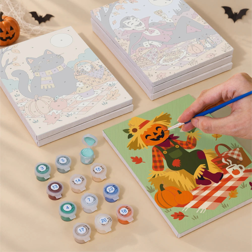 
Paint by Numbers – 6 Mini Paintings | Halloween Picnic in the Park Set