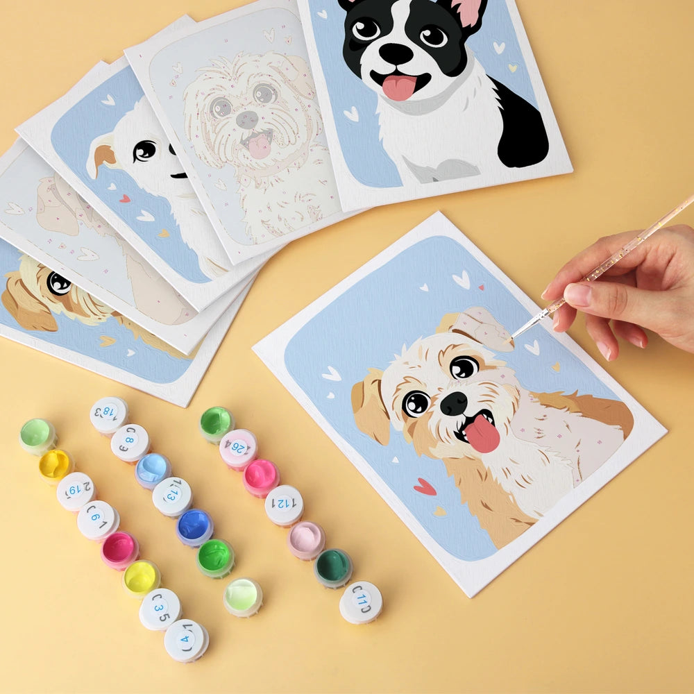 
Paint by Numbers – 6 Mini Paintings | Happy Puppy Portraits