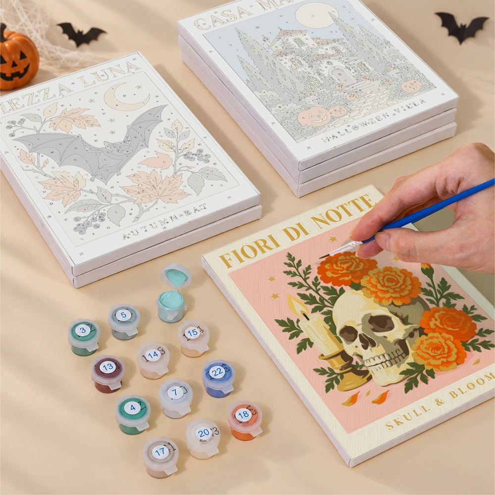 Paint by Numbers – 6 Mini Paintings | Italian Botanical Halloween Posters Set