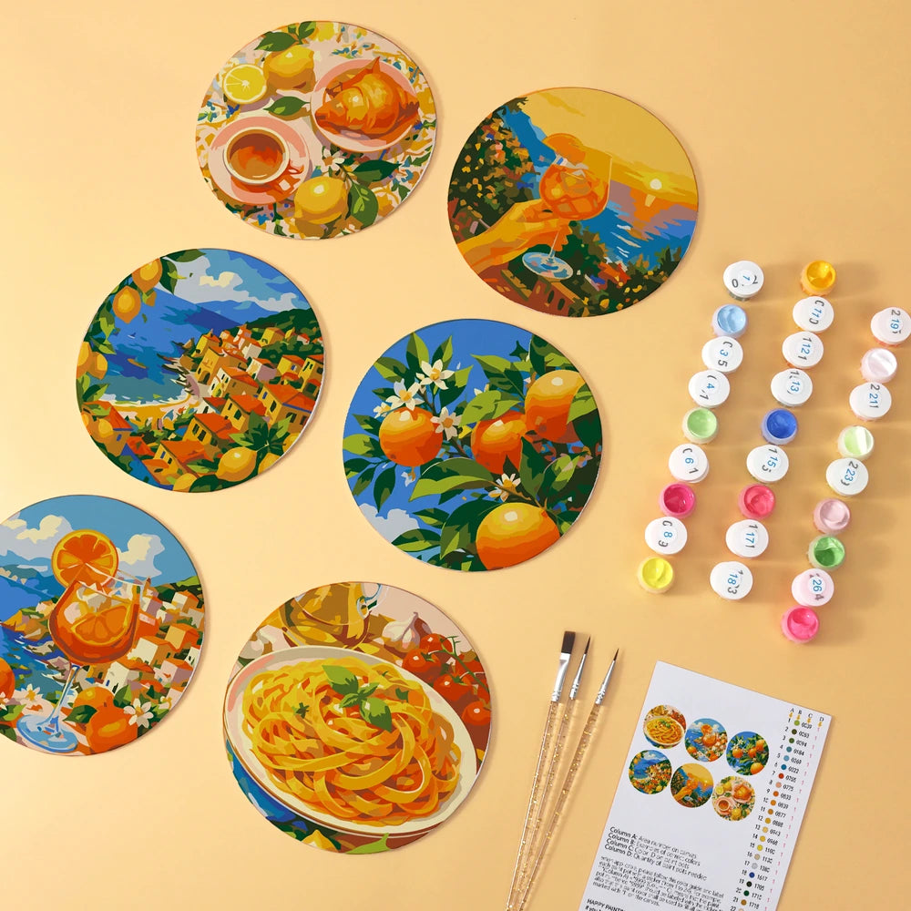 
Paint by Numbers – 6 Mini Paintings | Italian Citrus Summer (Round)