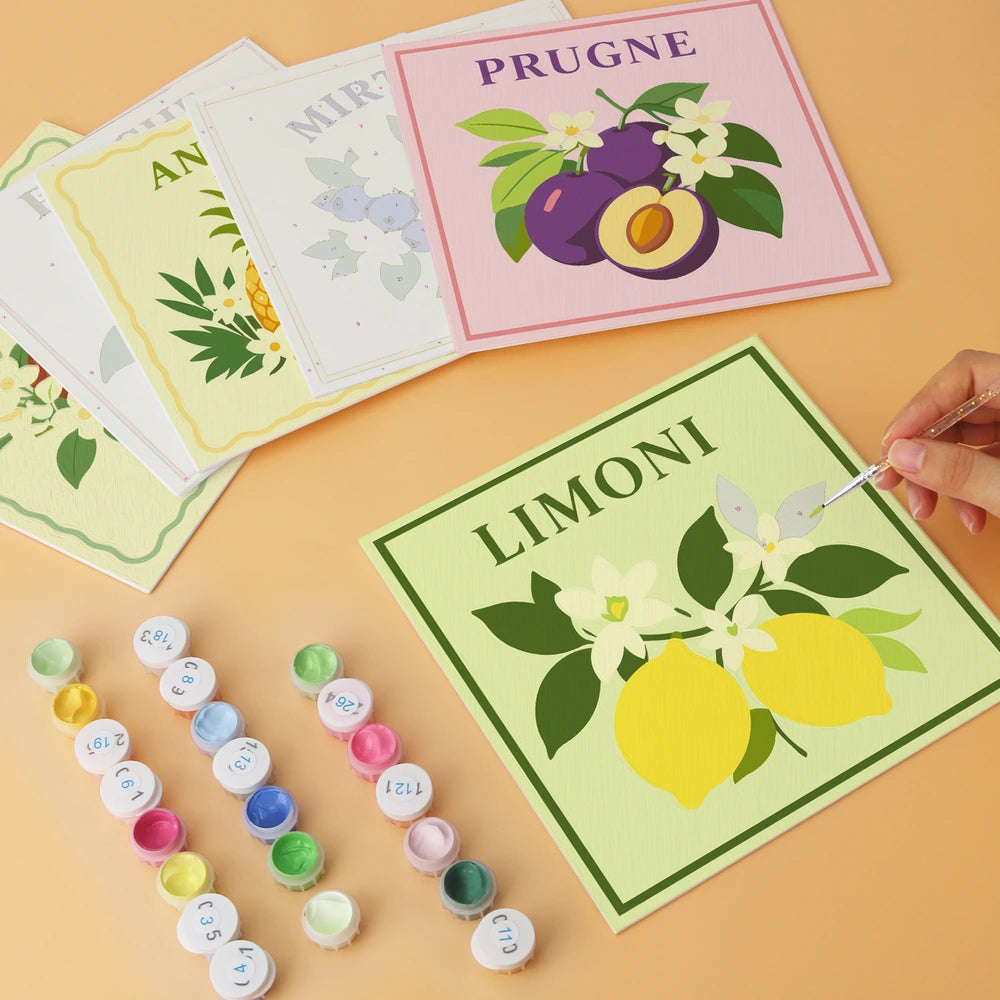 
Paint by Numbers – 6 Mini Paintings | Italian Fruit Labels (Square)