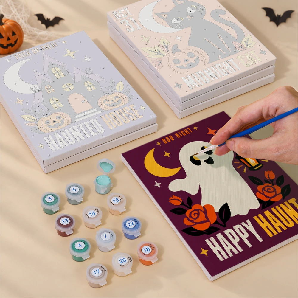 
Paint by Numbers – 6 Mini Paintings | Midnight Cat and Spooky Bloom Posters Set