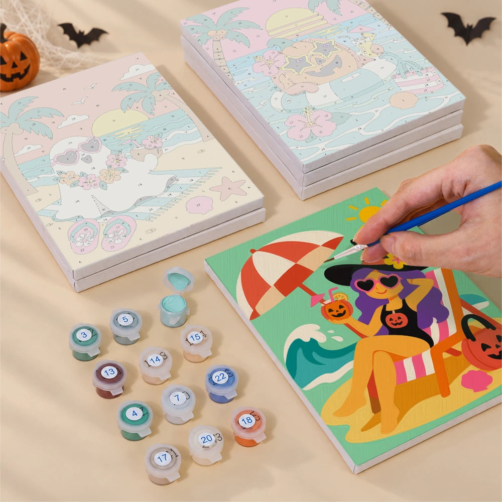 Paint by Numbers – 6 Mini Paintings | Monsters at the Tropical Beach Set
