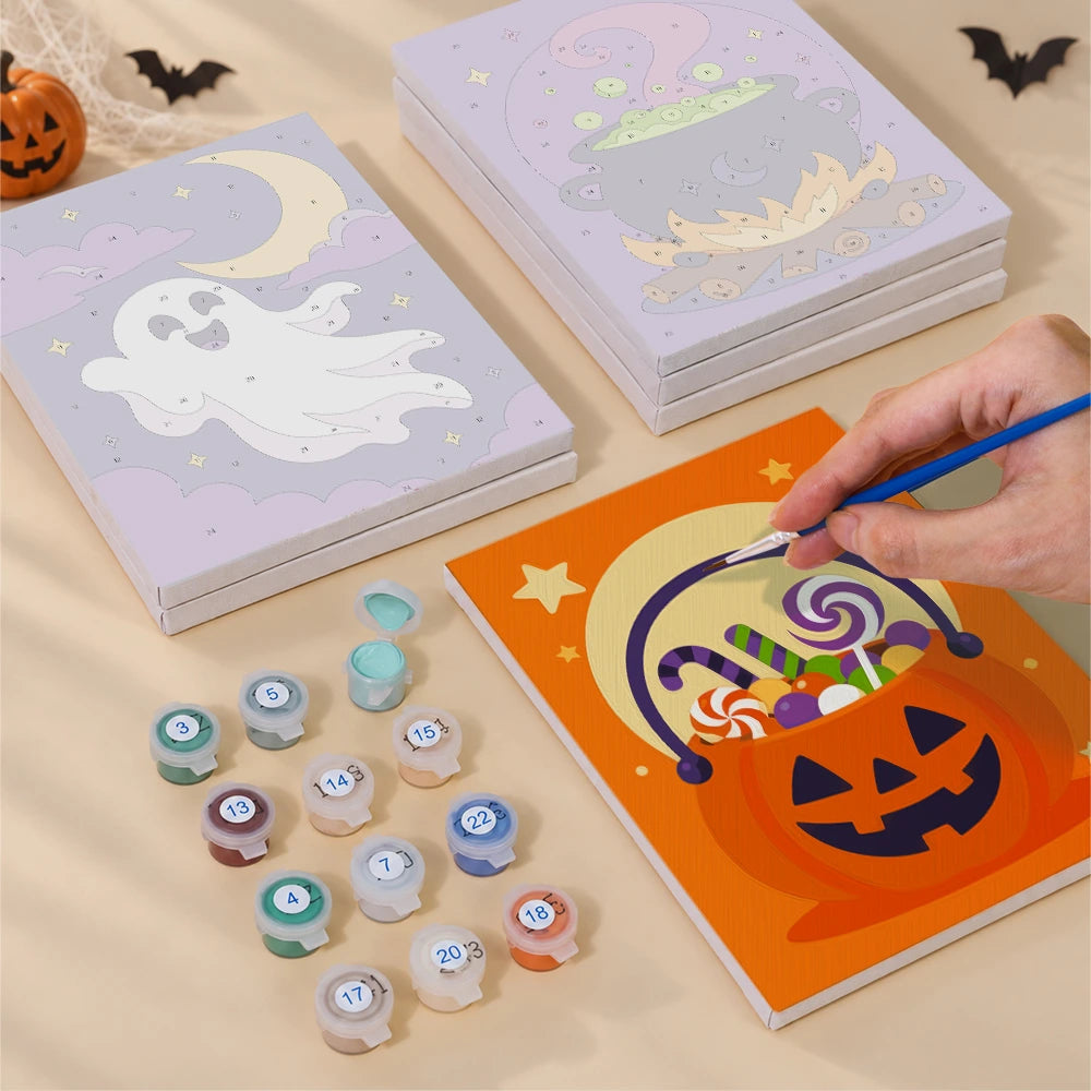Paint by Numbers – 6 Mini Paintings | Owl, Cat and Dancing Skeleton Set