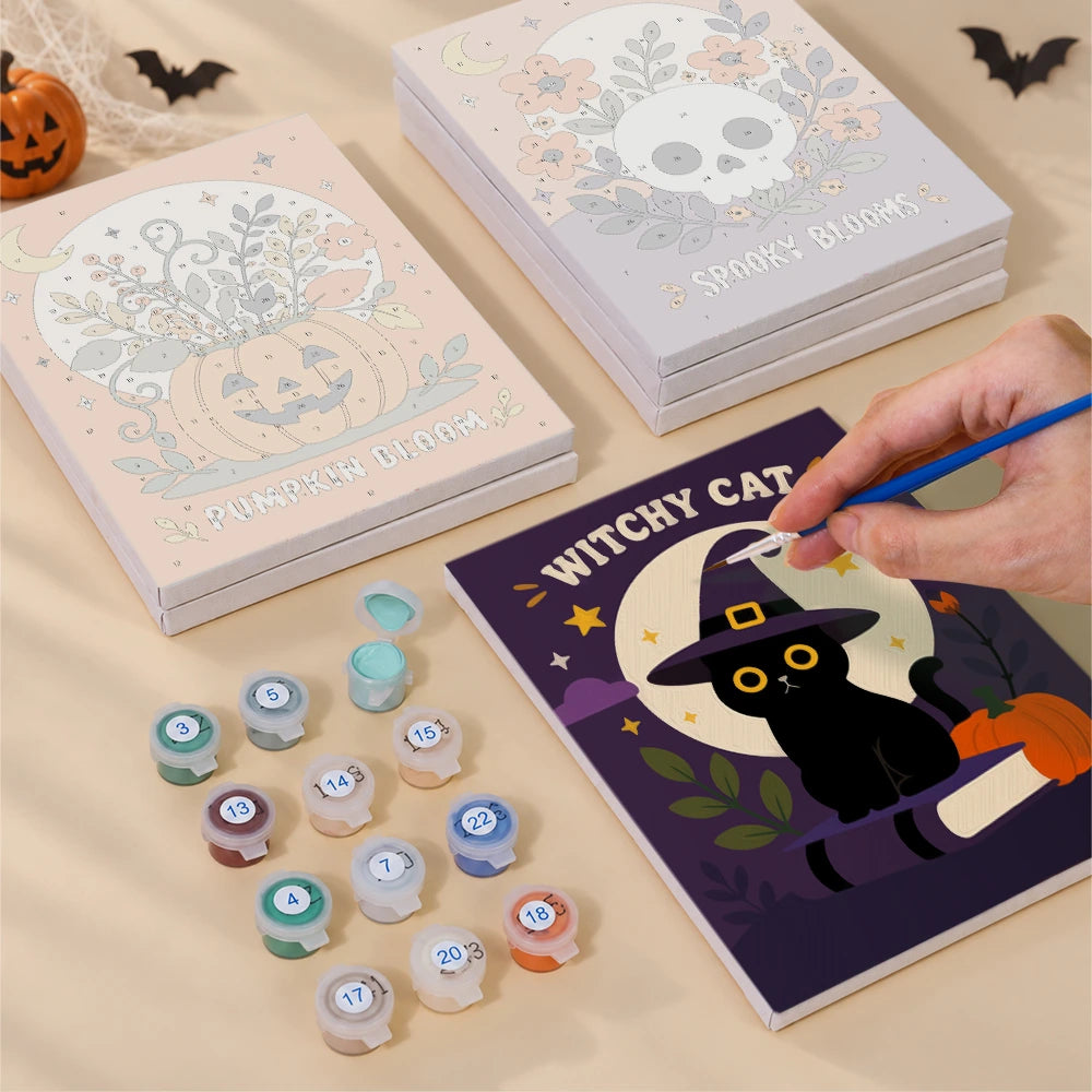 Paint by Numbers – 6 Mini Paintings | Pumpkin Bloom Cats and Ghosts Set