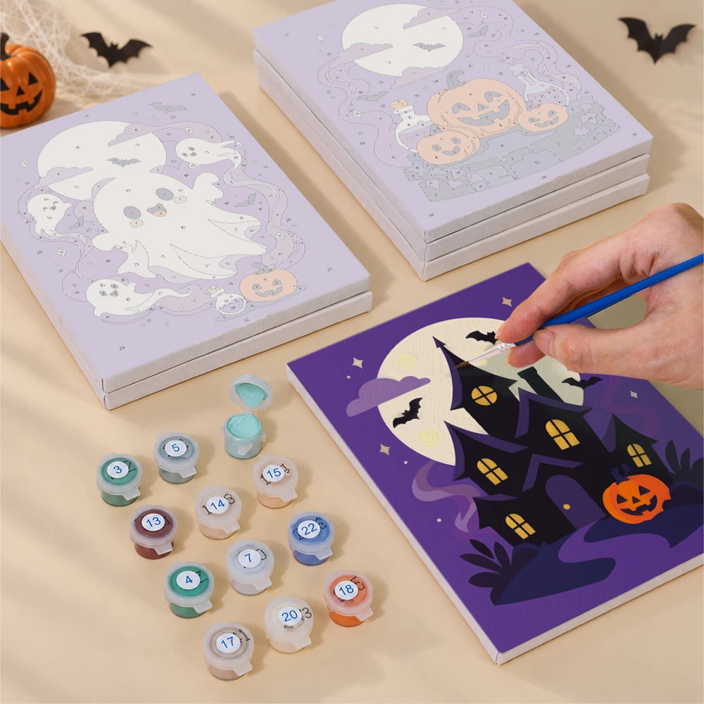 Paint by Numbers – 6 Mini Paintings | Purple Haunted Night Set