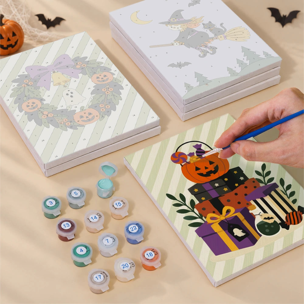 Paint by Numbers – 6 Mini Paintings | Striped Halloween Decorations Set
