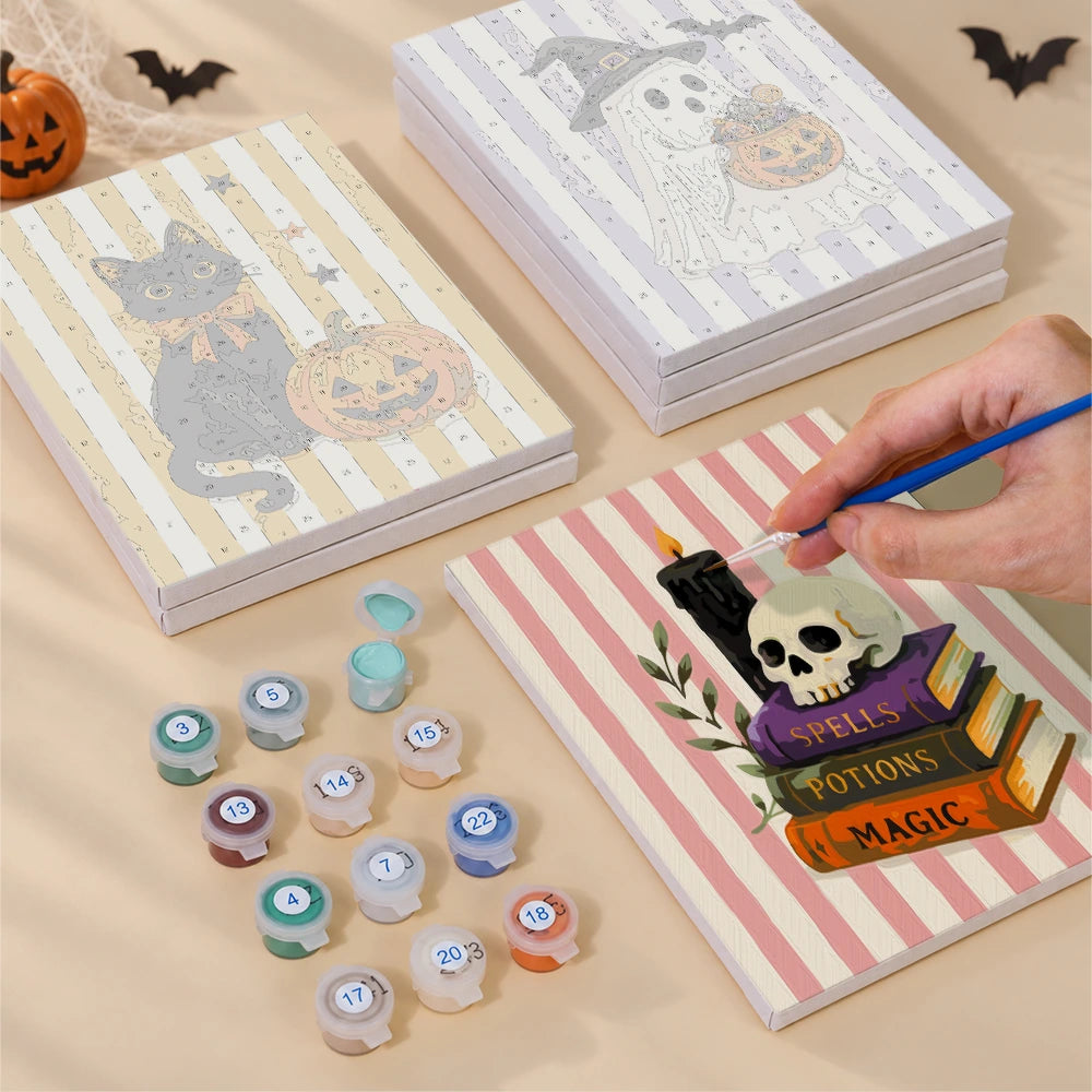 
Paint by Numbers – 6 Mini Paintings | Striped Witchy Halloween Set