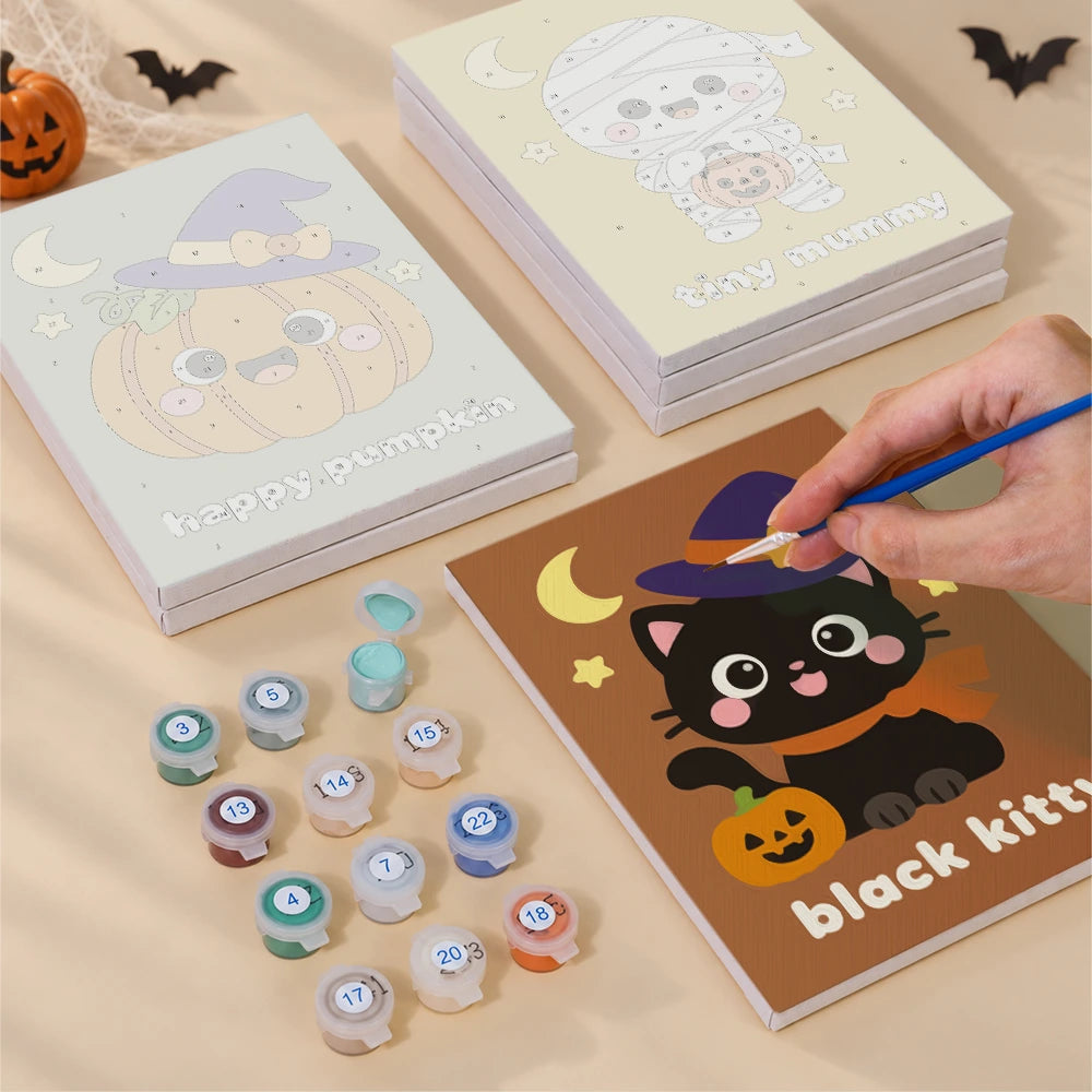 
Paint by Numbers – 6 Mini Paintings | Sweet Witch and Baby Bat Set