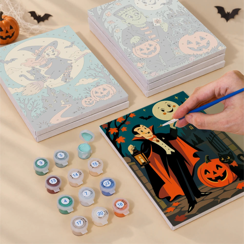 Paint by Numbers – 6 Mini Paintings | Vintage Moon Face Monster Night Set