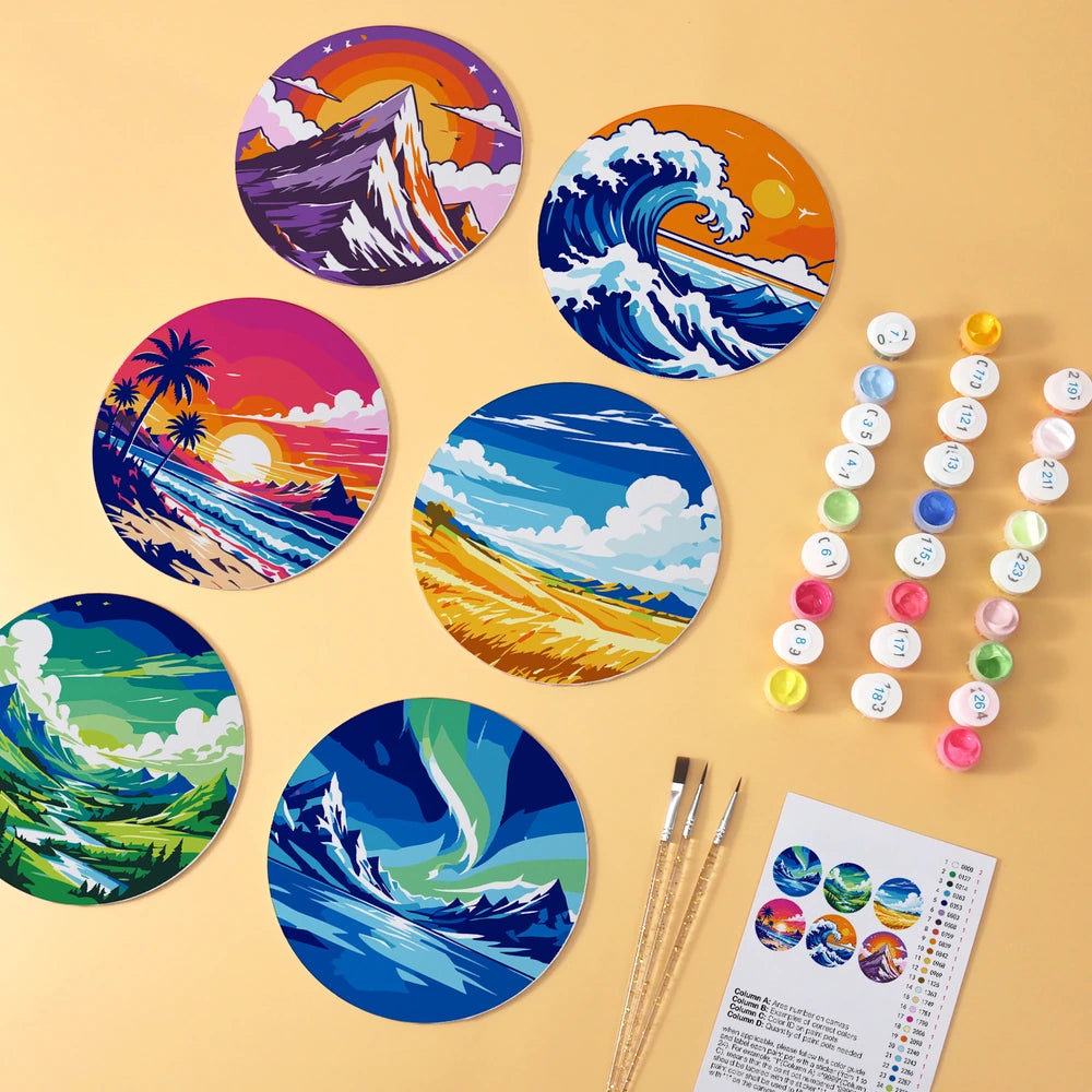 Paint by Numbers – 6 Mini Paintings | Vivid Nature Rounds (Round)