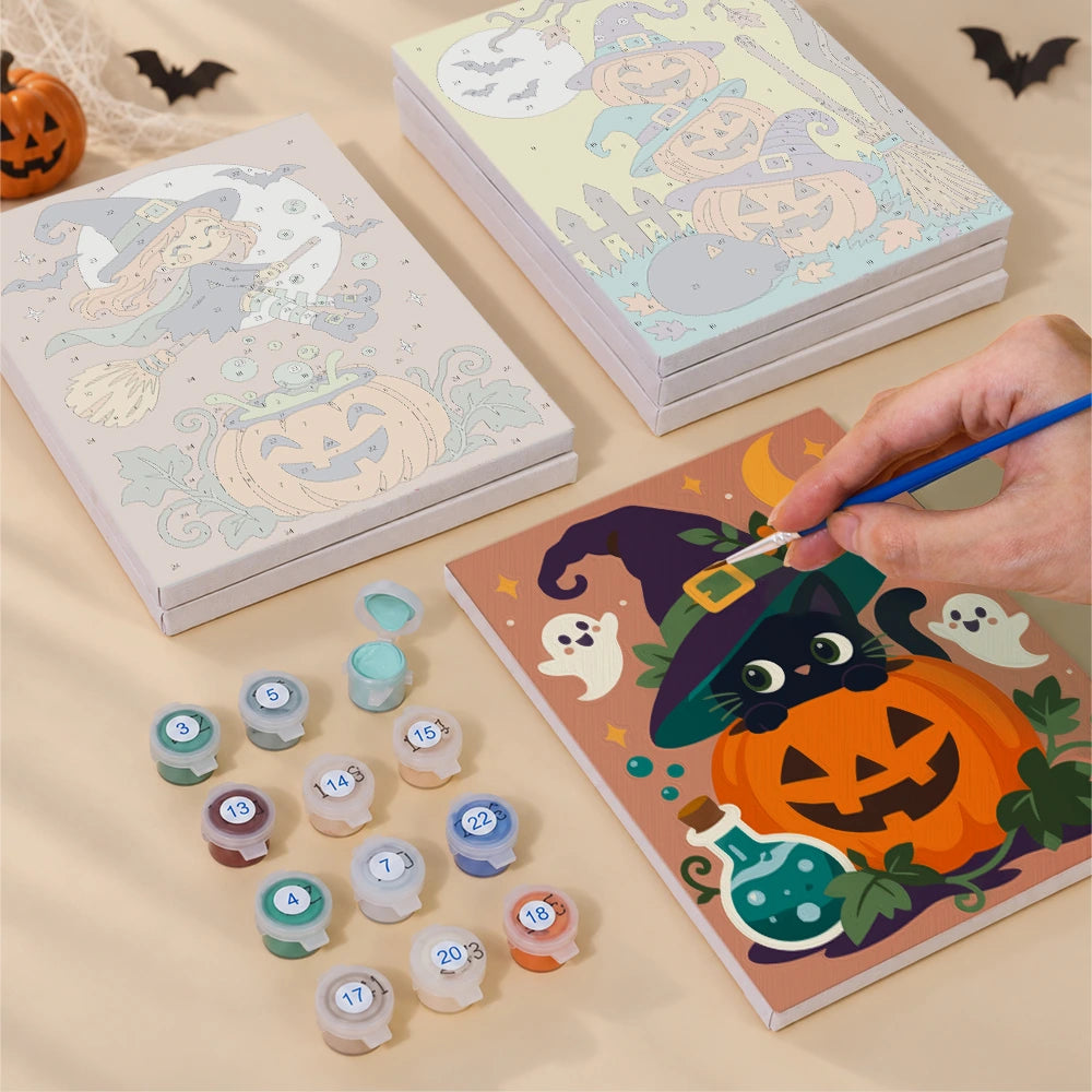 
Paint by Numbers – 6 Mini Paintings | Witch Hats and Mischief Set