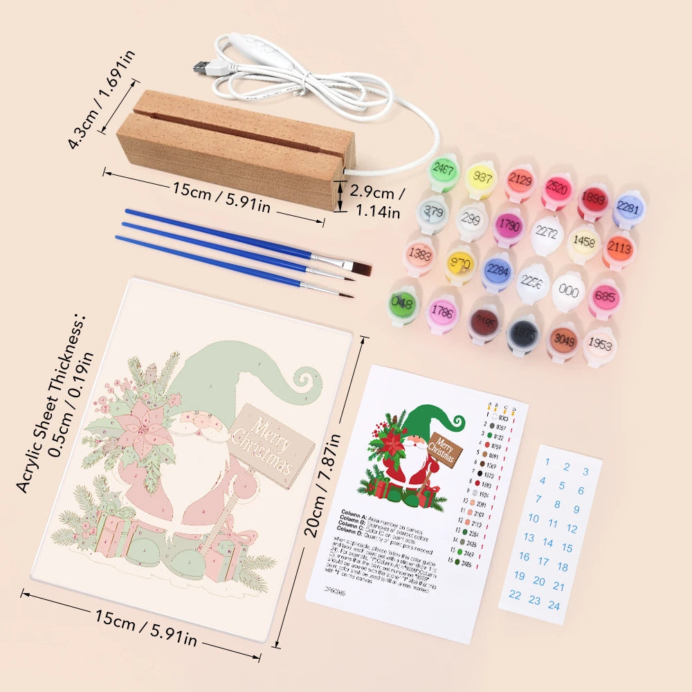 Paint by Numbers - Christmas Light | Christmas Gnome with Poinsettia
