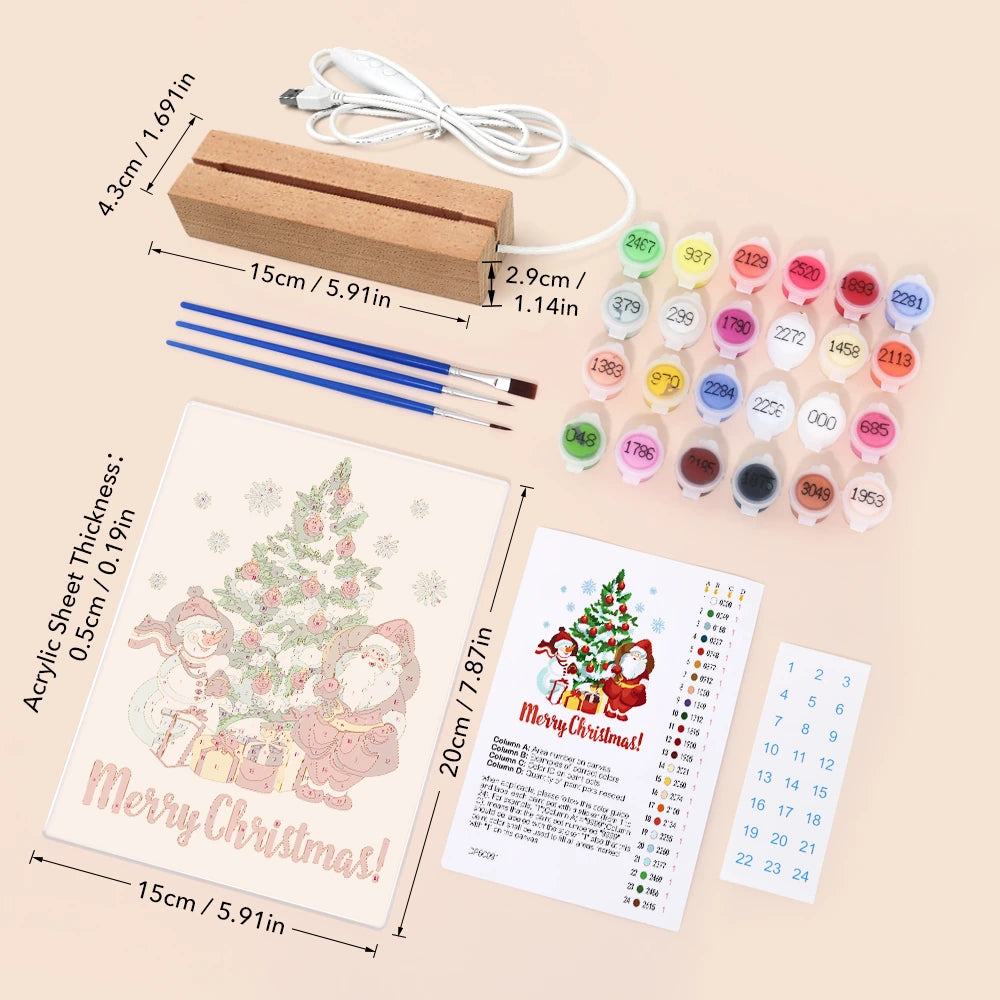 Paint by Numbers - Christmas Light | Santa and Snowman at the Tree