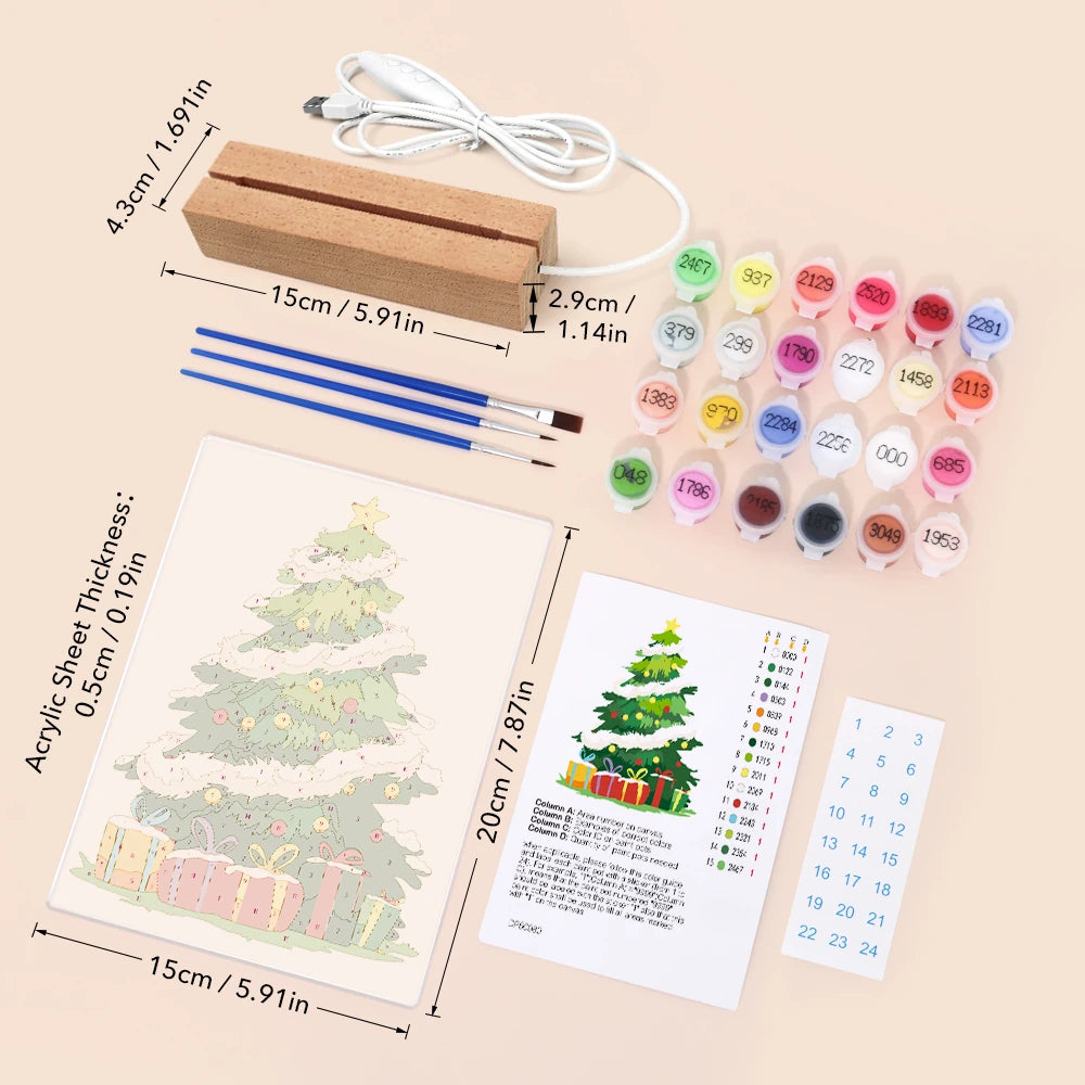 Paint by Numbers - Christmas Light | Snow-Covered Tree with Presents