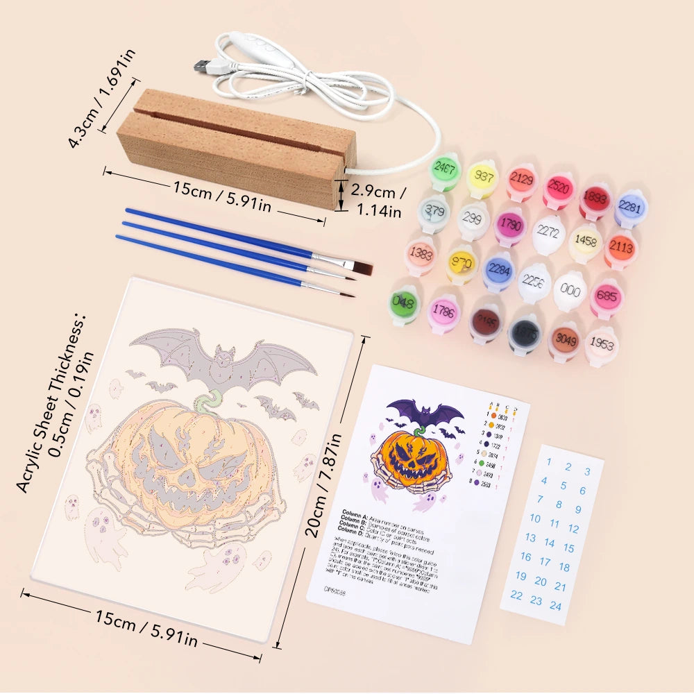 
Paint by Numbers - Halloween Light | Bat over the Grinning Pumpkin