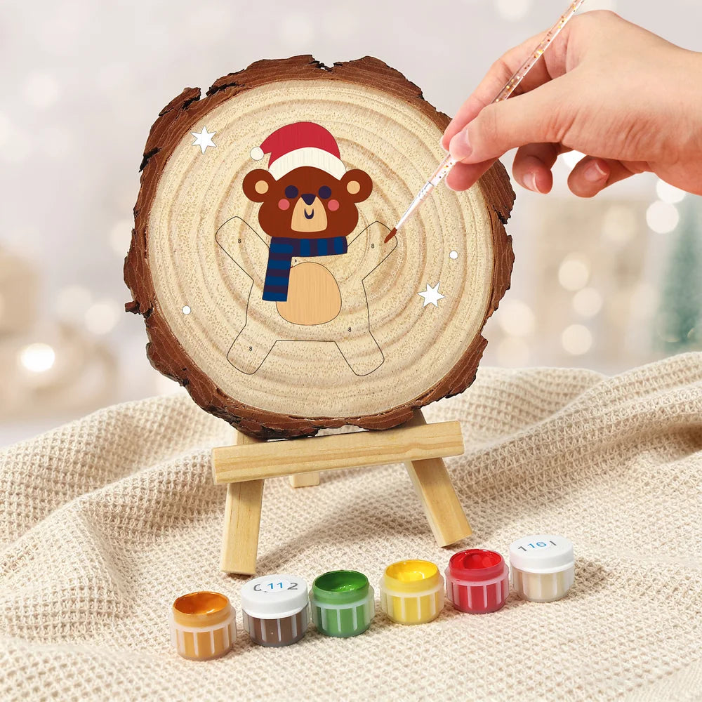 
Paint by Numbers - Wood Slice | Bear in a Blue Scarf