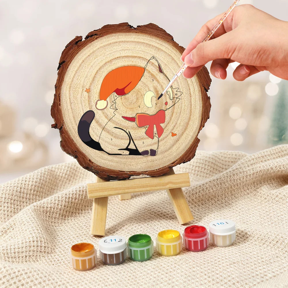 
Paint by Numbers - Wood Slice | Black Cat with an Orange Hat