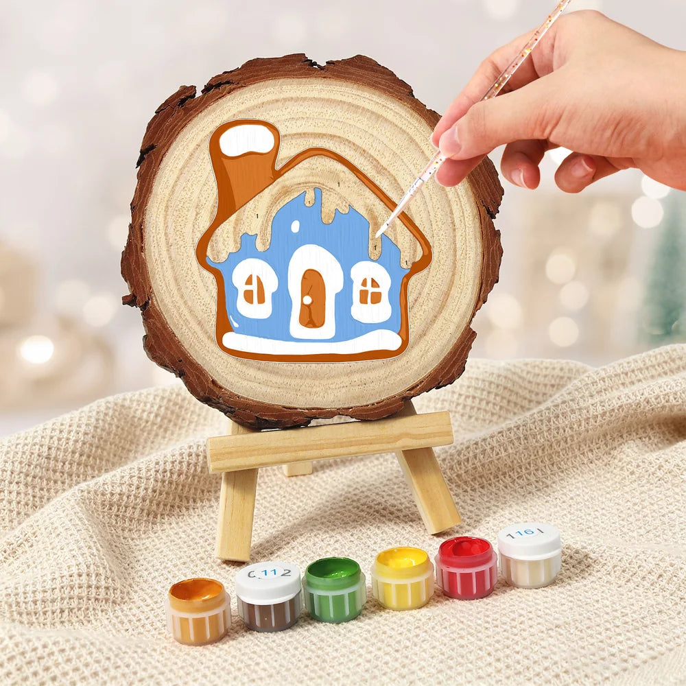 
Paint by Numbers - Wood Slice | Blue Gingerbread House