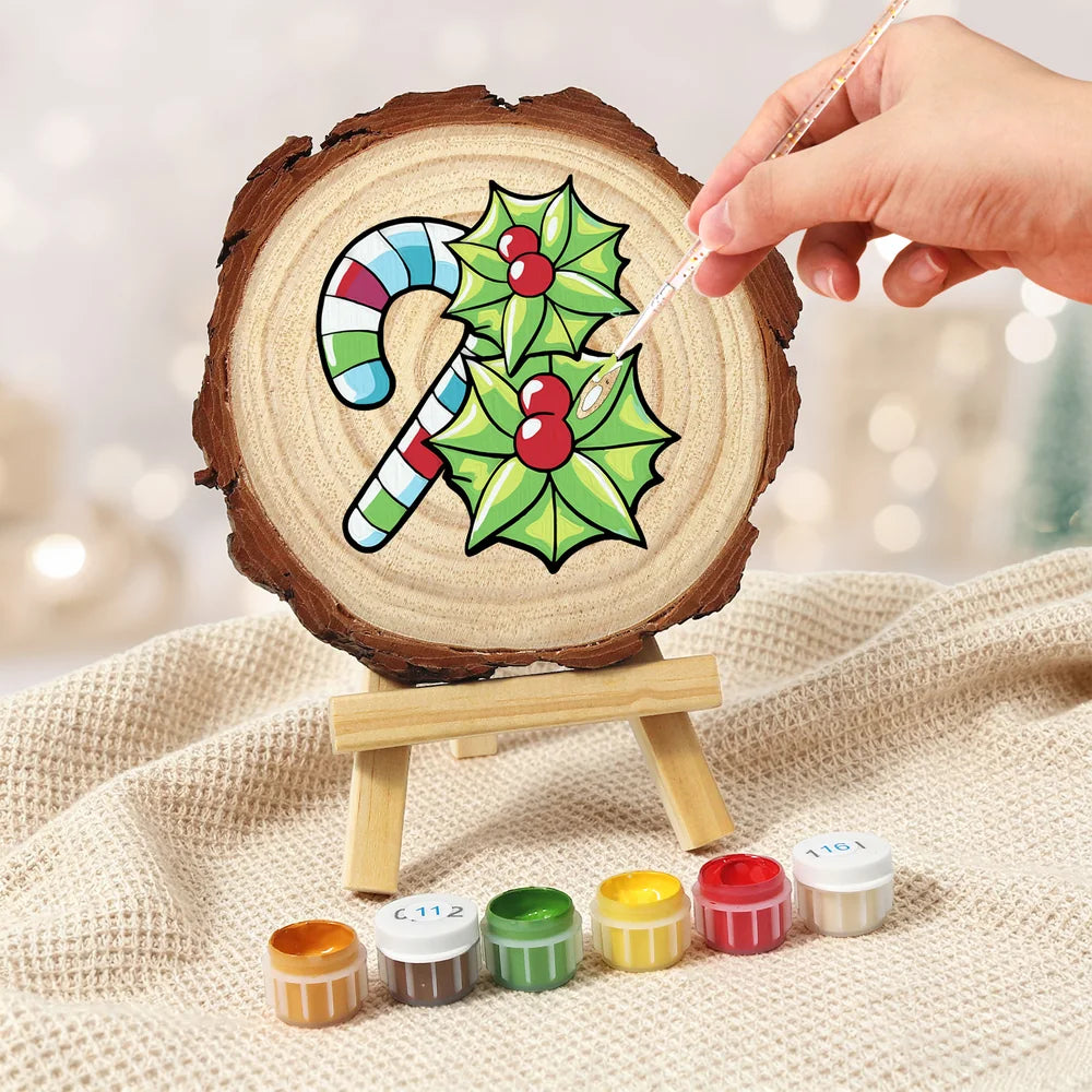 
Paint by Numbers - Wood Slice | Candy Cane and Holly