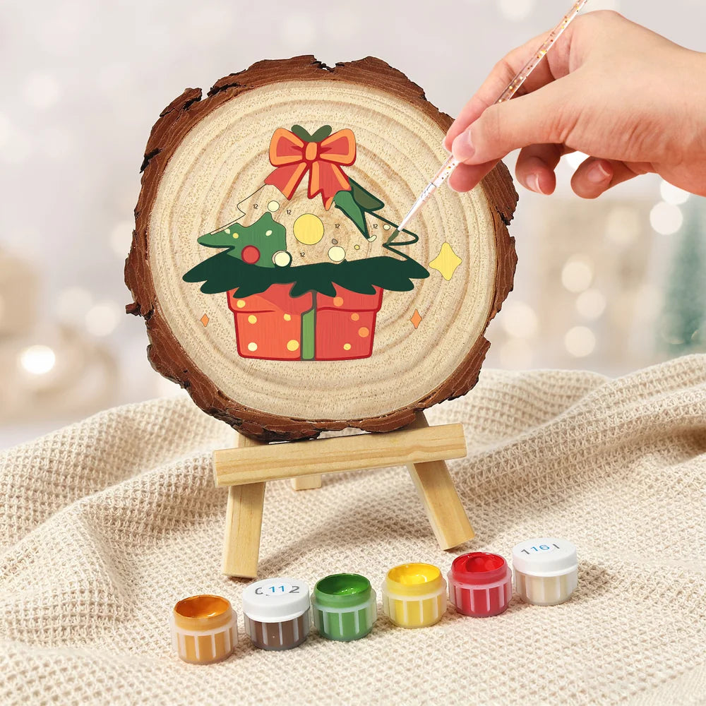 Paint by Numbers - Wood Slice | Christmas Tree with Presents
