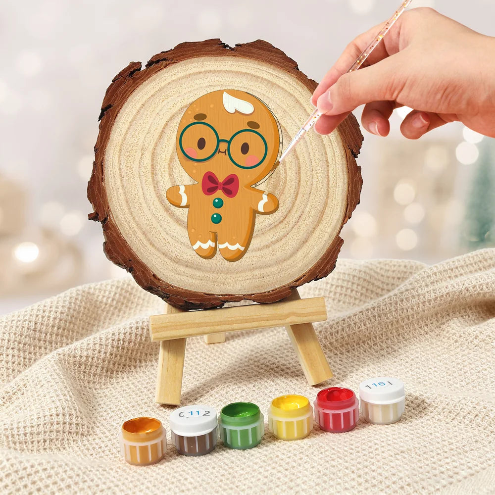 Paint by Numbers - Wood Slice | Gingerbread Man with Glasses