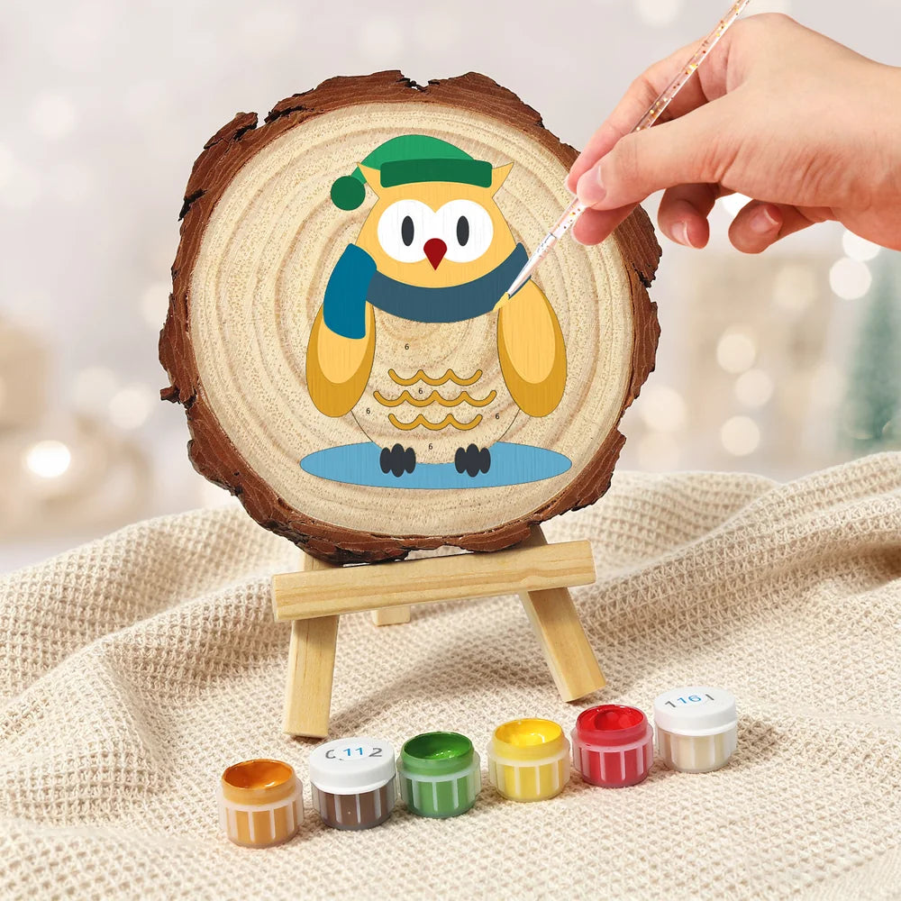 
Paint by Numbers - Wood Slice | Owl in a Winter Scarf