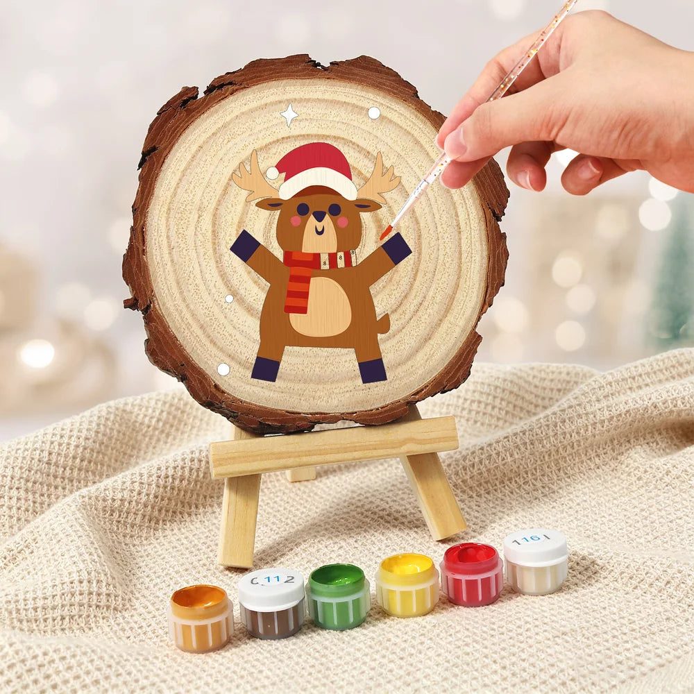 Paint by Numbers - Wood Slice | Reindeer in a Scarf