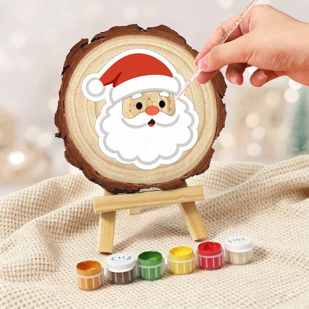 
Paint by Numbers - Wood Slice | Santa Face in a Red Hat