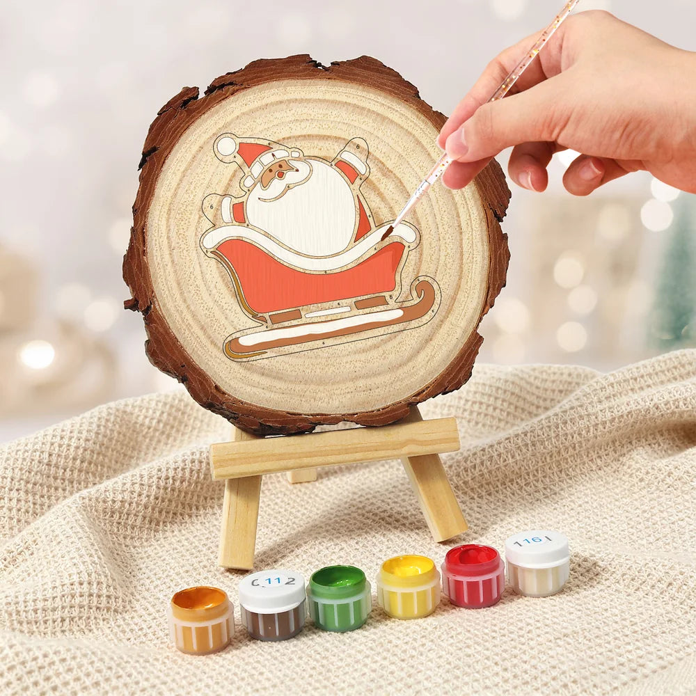 
Paint by Numbers - Wood Slice | Santa Sleigh Cookie