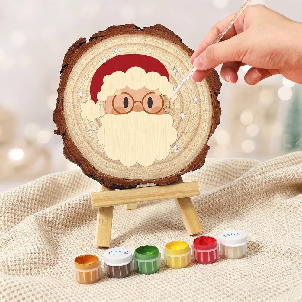 Paint by Numbers - Wood Slice | Santa with Round Glasses