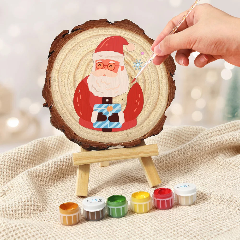 
Paint by Numbers - Wood Slice | Santa with a Blue Gift