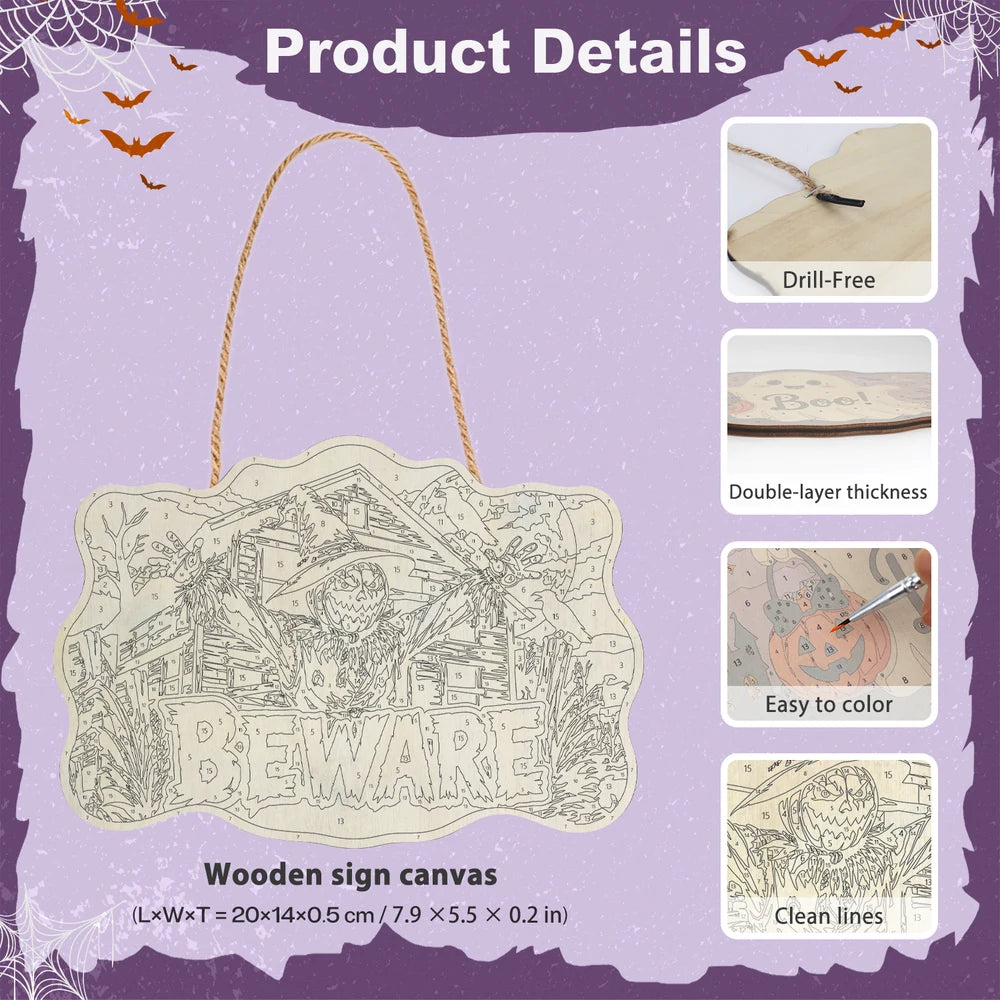 
Paint by Numbers - Wooden Door Hanger | Beware Scarecrow at the Barn