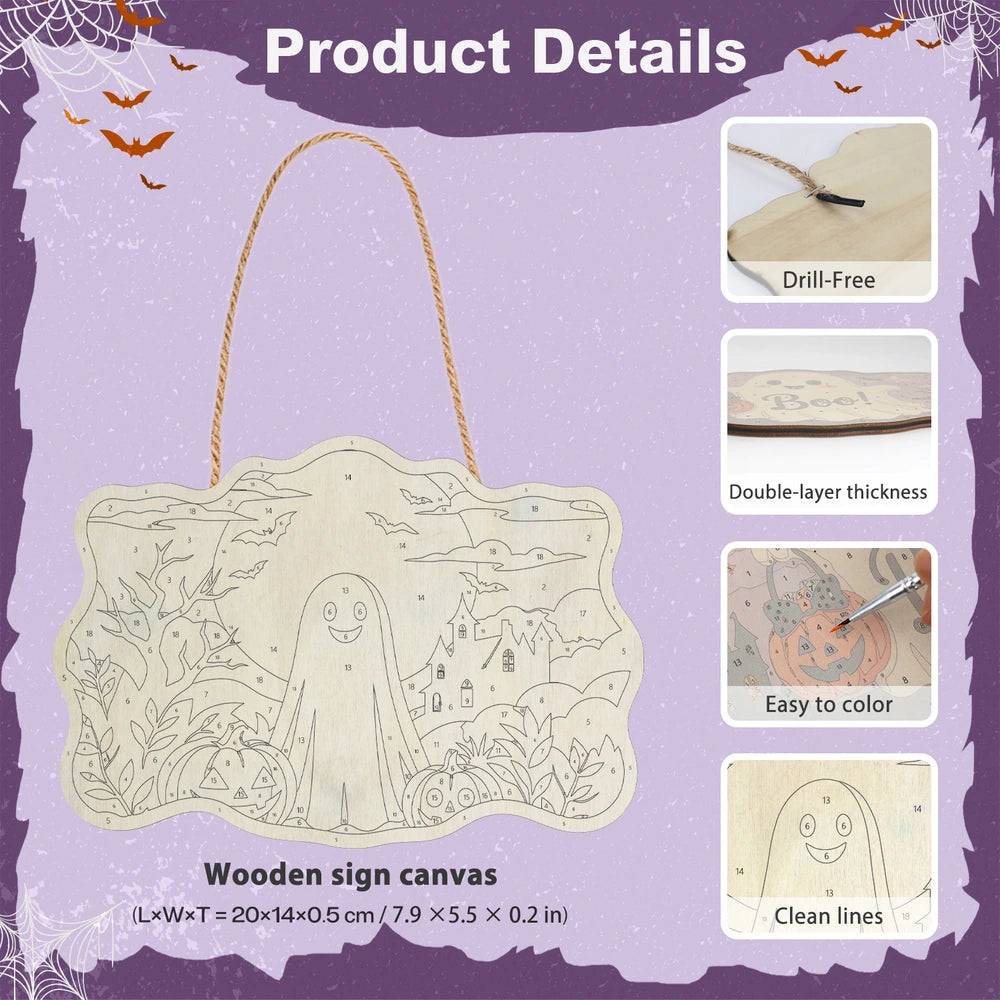 Paint by Numbers - Wooden Door Hanger | Friendly Ghost Under the Full Moon