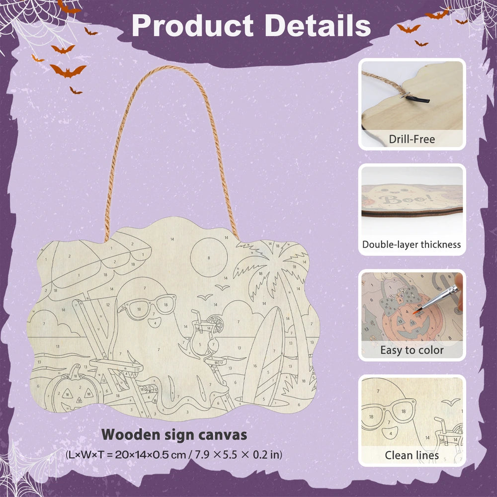 Paint by Numbers - Wooden Door Hanger | Ghost on Vacation