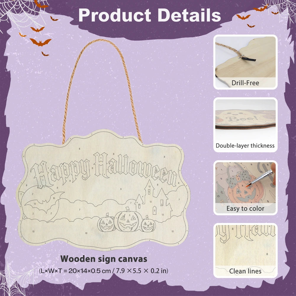 Paint by Numbers - Wooden Door Hanger | Happy Halloween Haunted Castle