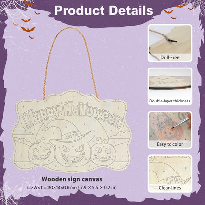 Paint by Numbers - Wooden Door Hanger | Happy Halloween Pumpkin in a Witch Hat