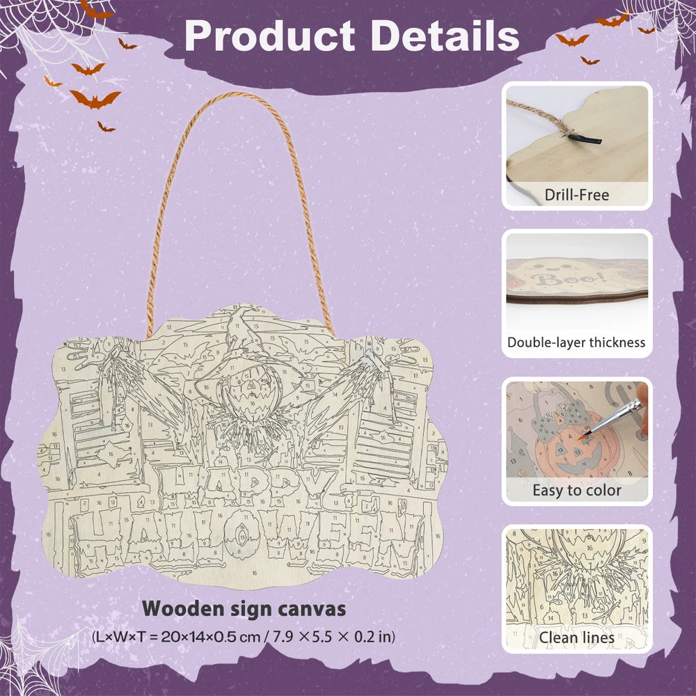 Paint by Numbers - Wooden Door Hanger | Happy Halloween Scarecrow at the Window
