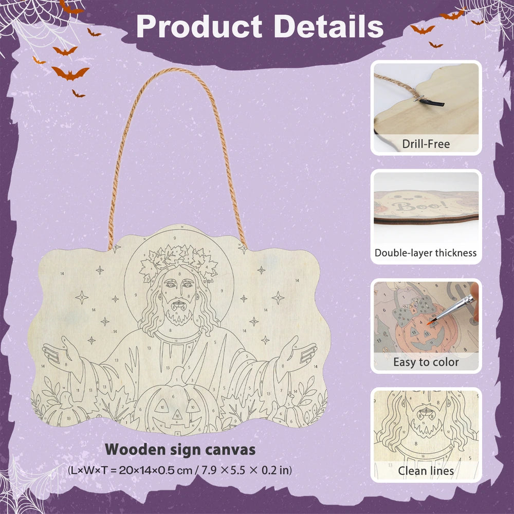 
Paint by Numbers - Wooden Door Hanger | Jesus with Open Arms in Autumn
