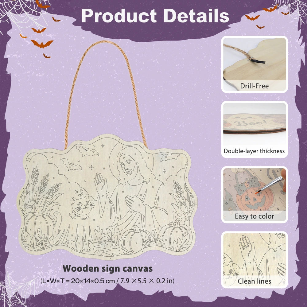 Paint by Numbers - Wooden Door Hanger | Jesus with a Ghost Cat