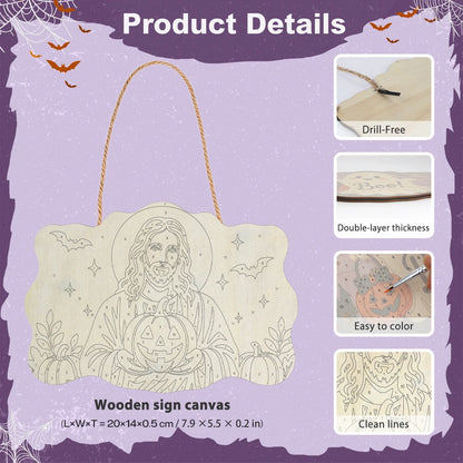 Paint by Numbers - Wooden Door Hanger | Jesus with a Jack-o'-Lantern in Autumn
