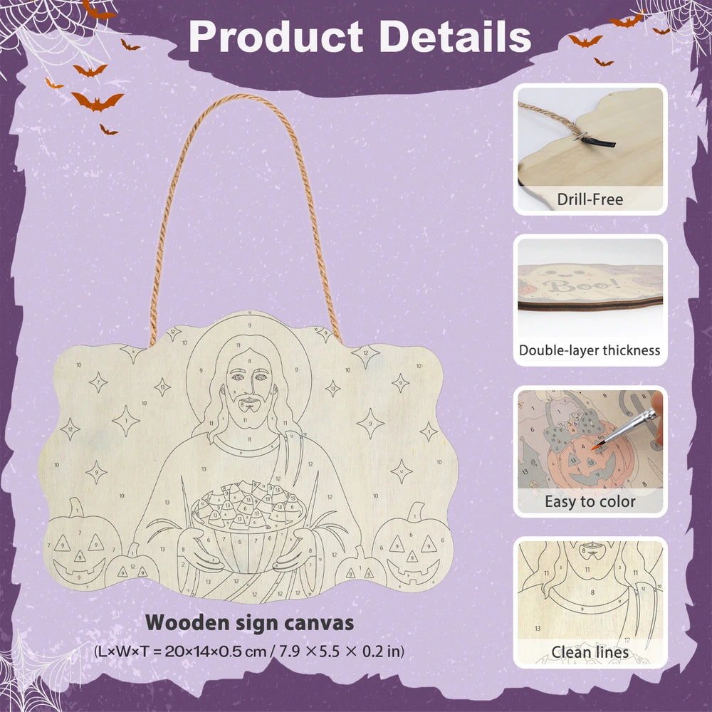 Paint by Numbers - Wooden Door Hanger | Jesus with a Pumpkin Pie