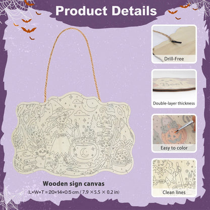 Paint by Numbers - Wooden Door Hanger | Little Witch at the Mushroom Cauldron