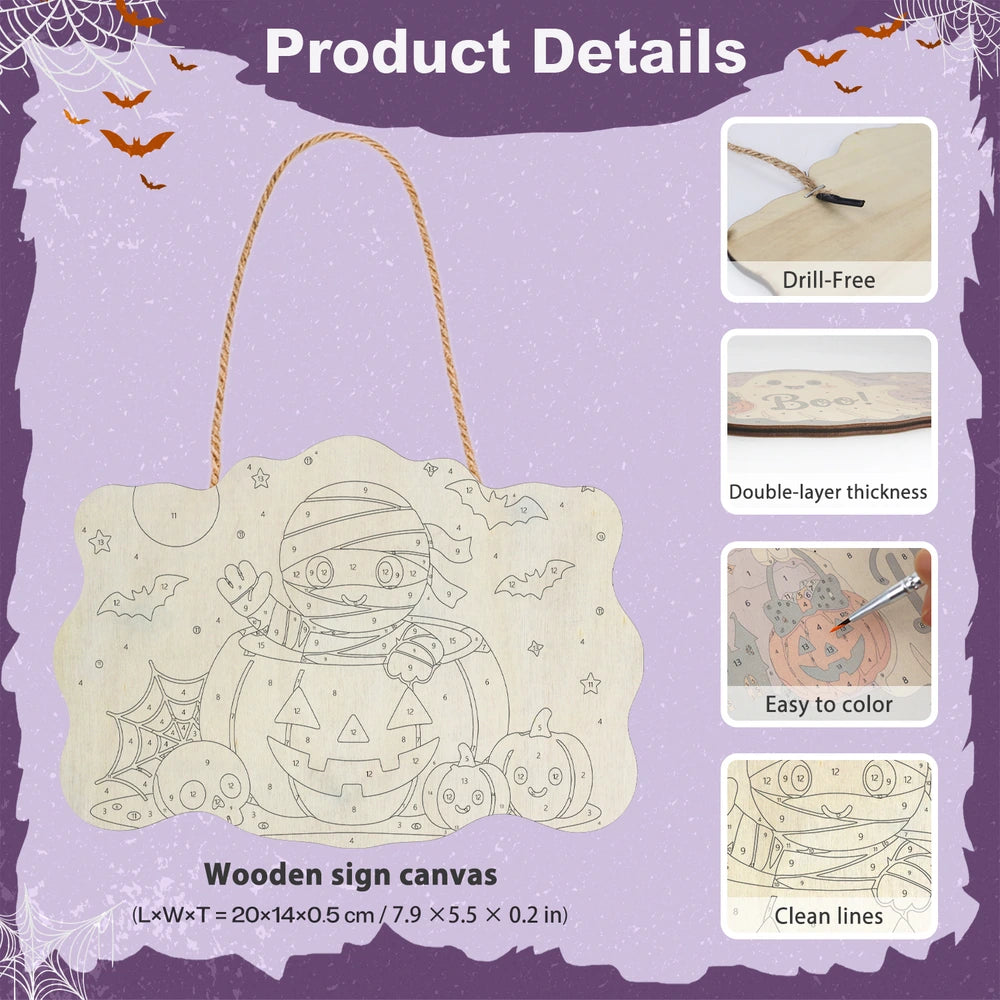 
Paint by Numbers - Wooden Door Hanger | Mummy in a Jack-o'-Lantern