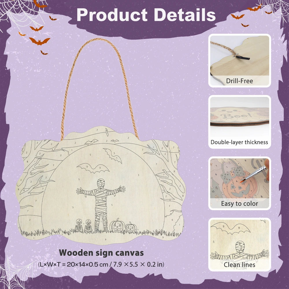 Paint by Numbers - Wooden Door Hanger | Mummy in the Orange Moon