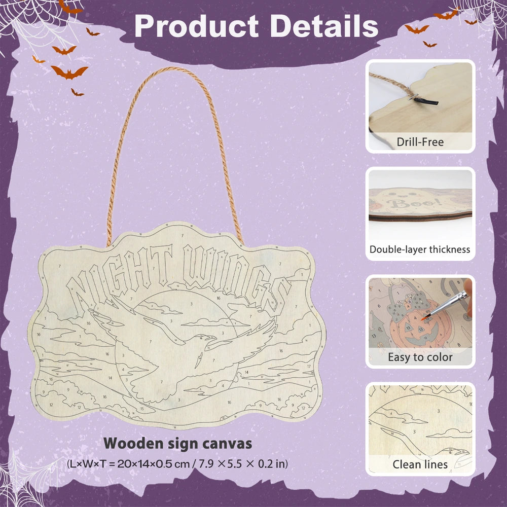 Paint by Numbers - Wooden Door Hanger | Night Wings