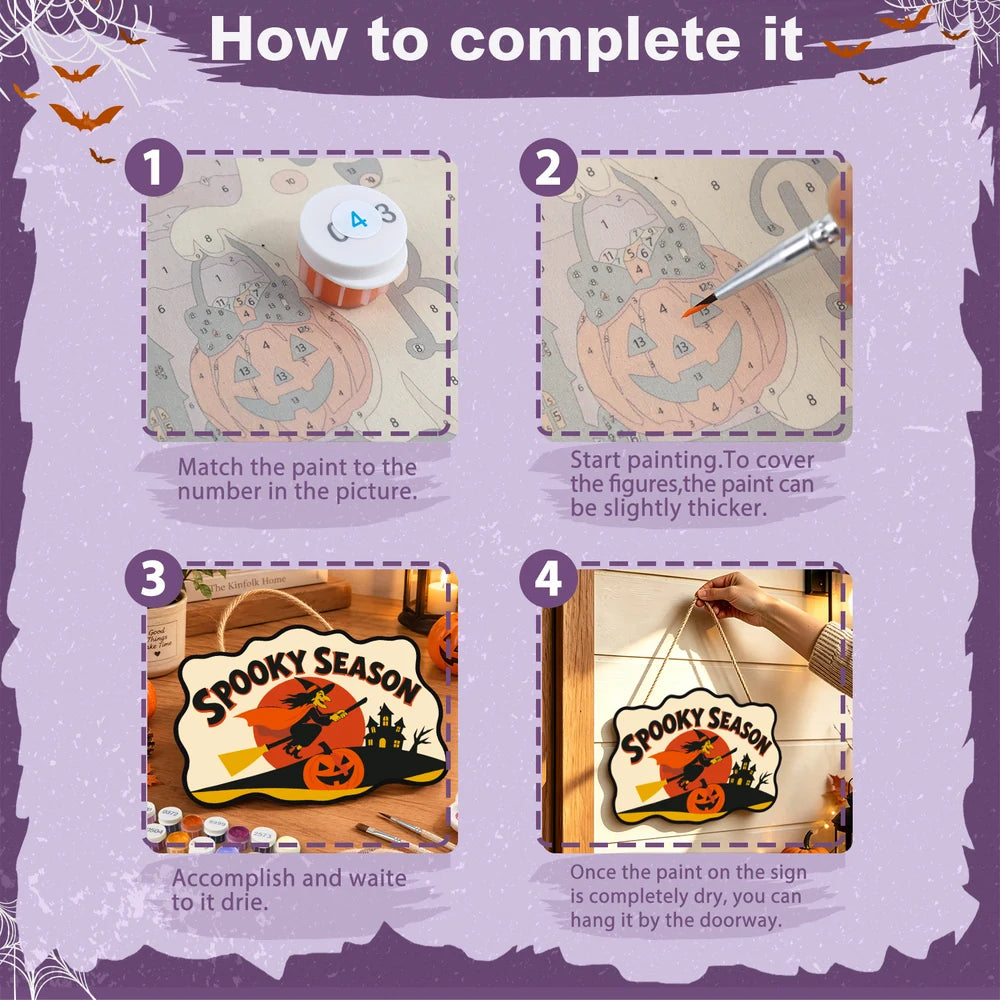 Paint by Numbers - Wooden Door Hanger | Spooky Season Witch
