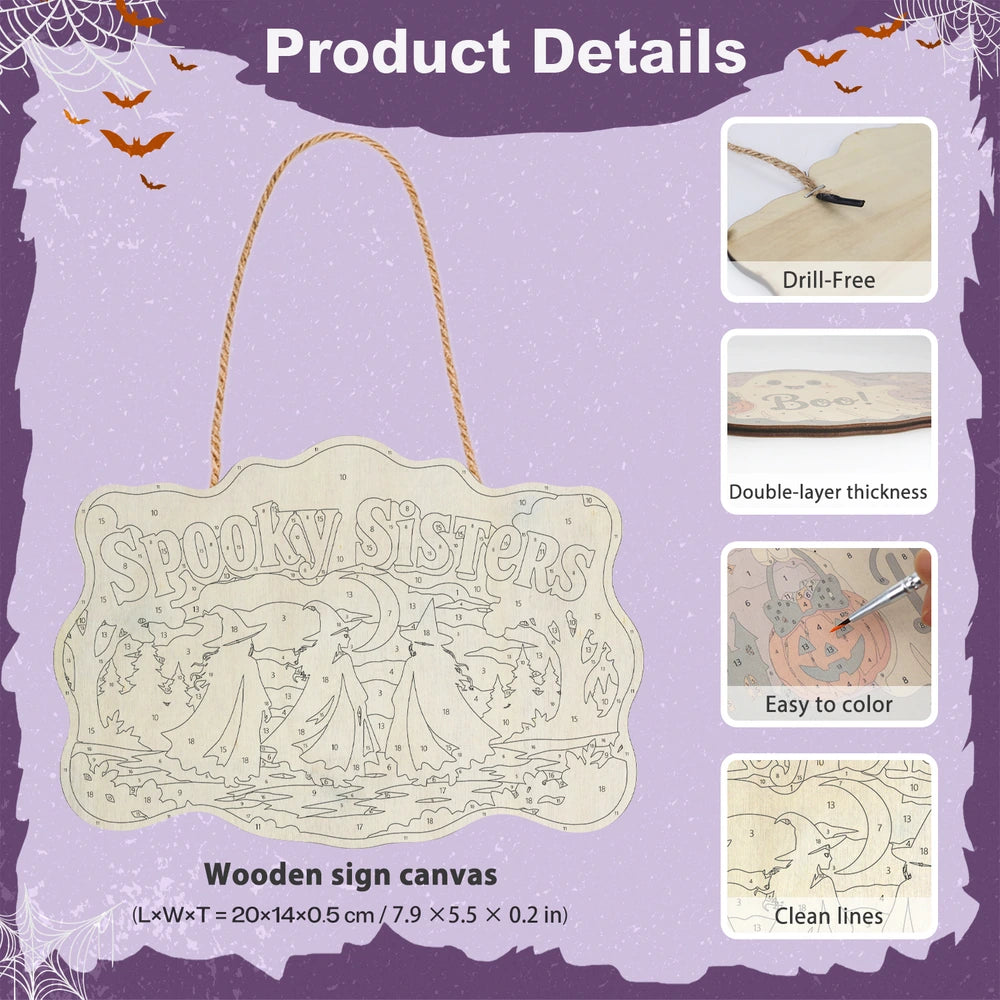 Paint by Numbers - Wooden Door Hanger | Spooky Sisters