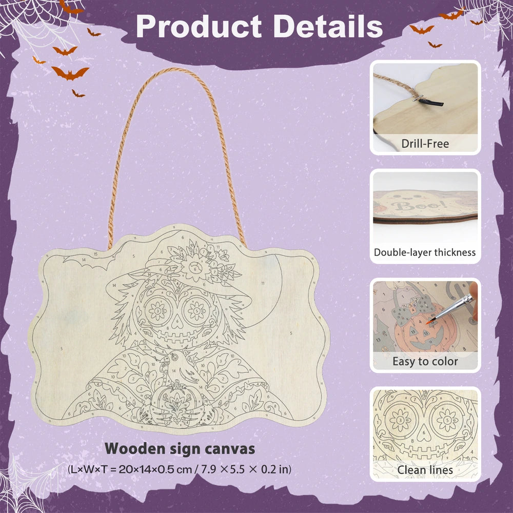 Paint by Numbers - Wooden Door Hanger | Sugar Skull Scarecrow