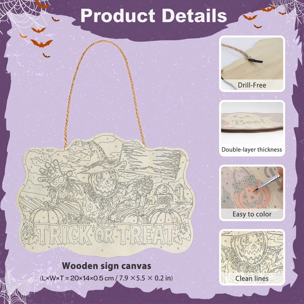 Paint by Numbers - Wooden Door Hanger | Trick or Treat Scarecrow with a Sign
